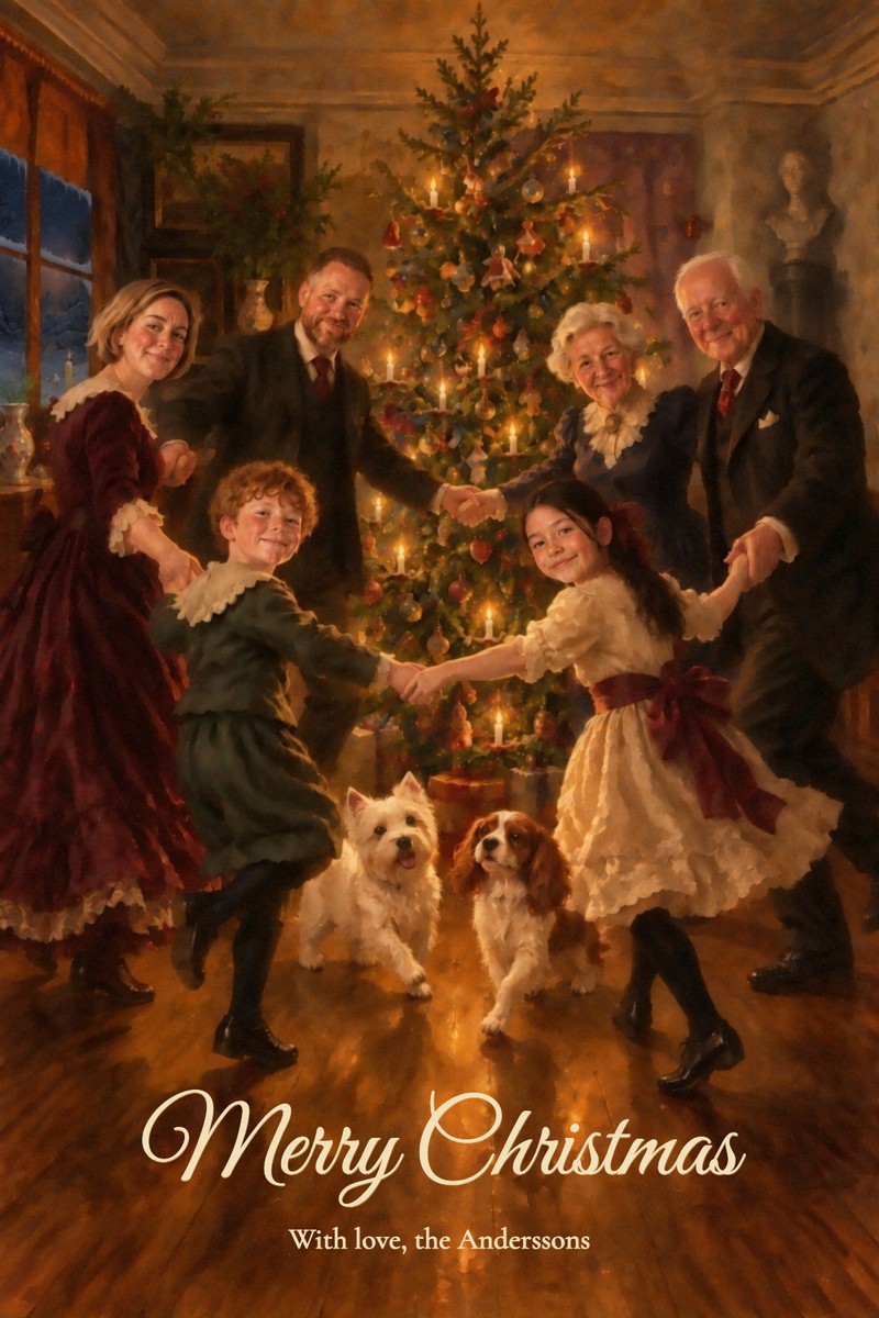 A Christmas card: Christmas Around the Tree